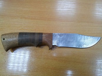 Нож "Барсук", рукоятка из дерева Сапели и кожи, сталь Дамасск, производства "Окские ножи"
